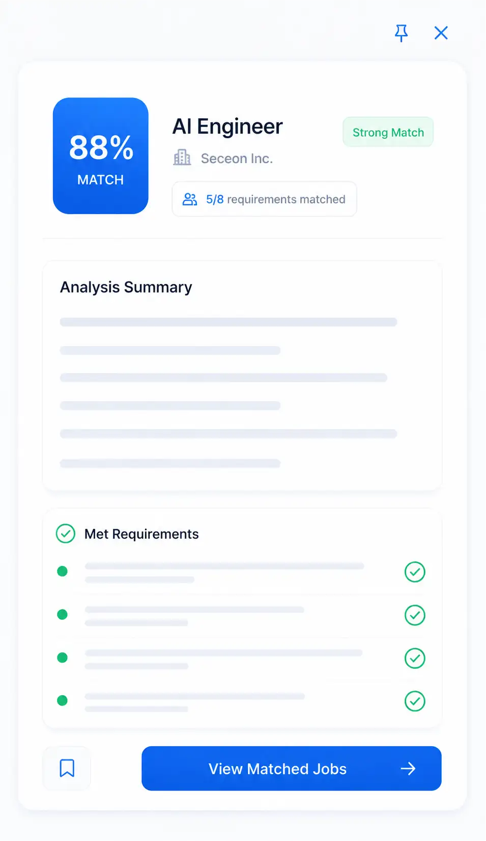 Job match extension showing an 88% match score and the job's requirements