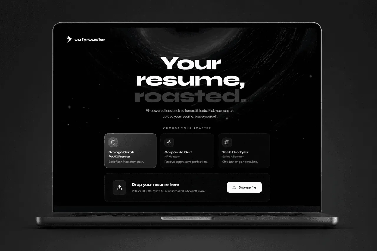 CV roaster upload screen shown on a laptop